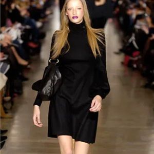 Jill Stuart black wool mini button turtleneck bishop sleeve dress
